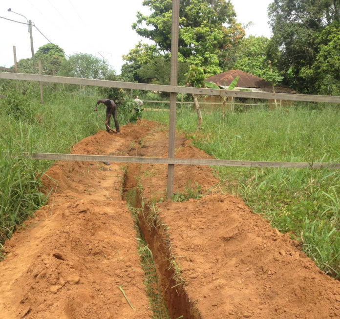 Cables de fibra óptica excavados en el suelo en Ouesso, en el norte del Congo, en 2015.